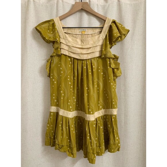 leifsdottir Tops - Leifsdottir Anthro 100% Silk Chartreuse Boho Ruffle Trim Women's Top 6